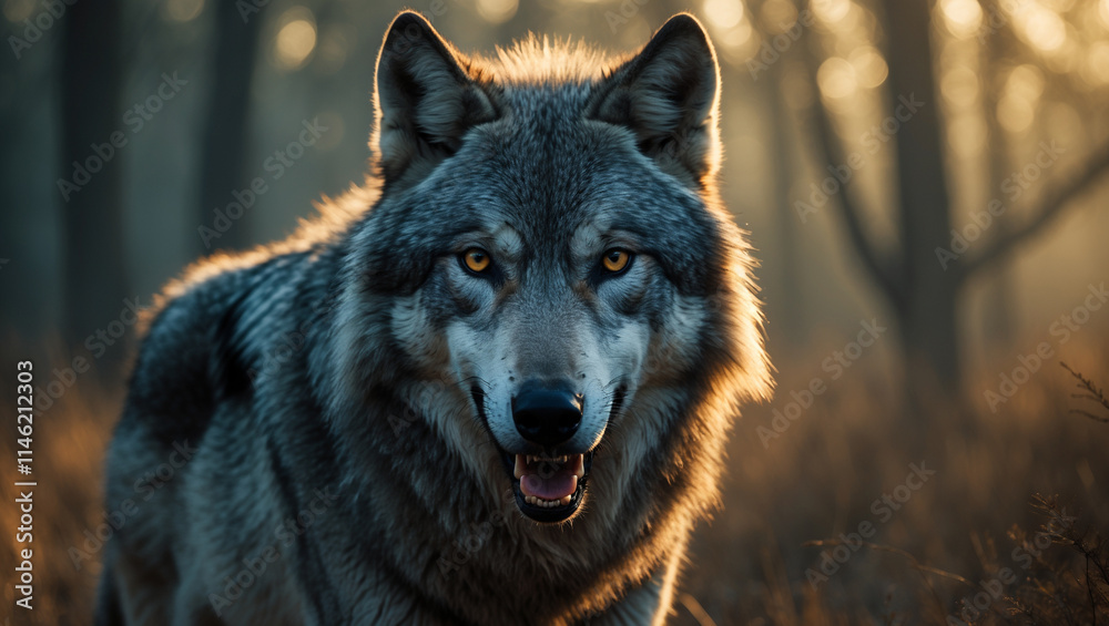Fototapeta premium Explore stunning wolf images and art: from majestic howling wolves to lone wolf portraits. Perfect for nature lovers, presentations, and creative designs.