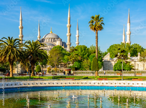 Blue or Sultan Ahmed mosque in Sultanahmet square in center of Istanbul, Turkey photo