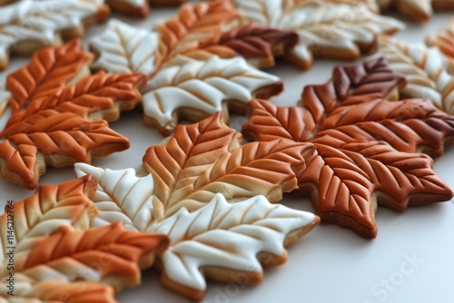 Delicious fall-themed cookies shaped like leaves in warm autumn colors ready for a seasonal celebration photo