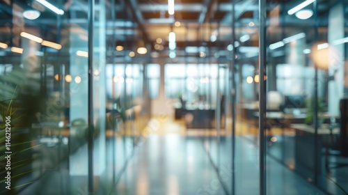 Wallpaper Mural Blurred view of modern office interior with glass walls and warm lighting. Torontodigital.ca