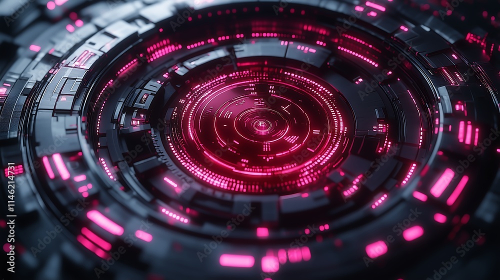 Cybernetic Core: A mesmerizing close-up of a futuristic, rotating, glowing pink and black cybernetic core with intricate detail, evoking themes of technology, innovation, and power. Cybernetic Core: A mesmerizing close-up of a futuristic, rotating, glowing pink and black cybernetic core with intricate detail, evoking themes of technology, innovation, and power.