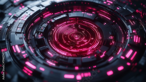 Cybernetic Core: A mesmerizing close-up of a futuristic, rotating, glowing pink and black cybernetic core with intricate detail, evoking themes of technology, innovation, and power. 