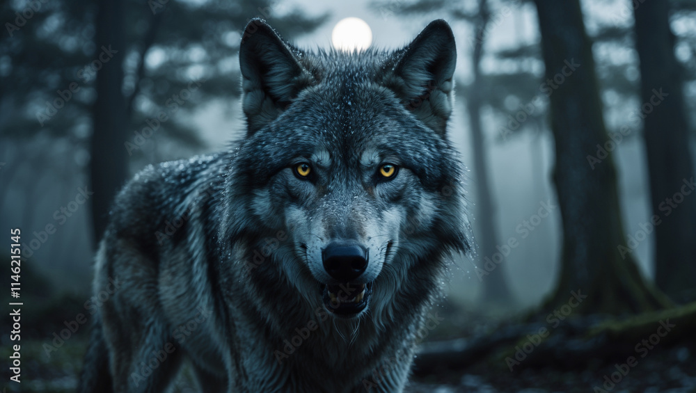 Naklejka premium Explore stunning wolf images and art: from majestic howling wolves to lone wolf portraits. Perfect for nature lovers, presentations, and creative designs.