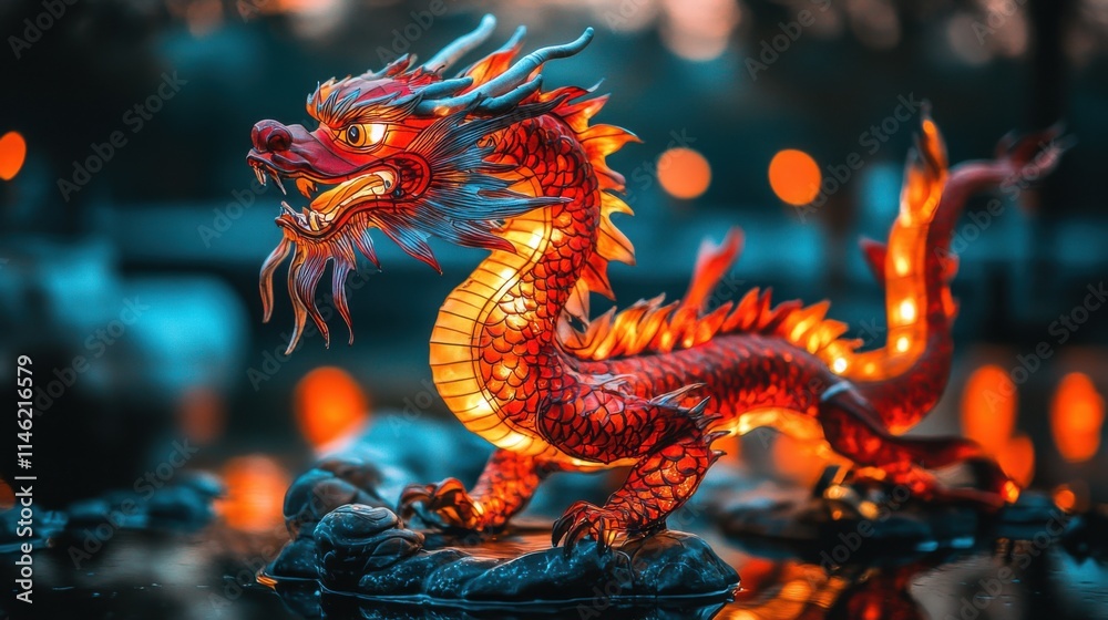 Fototapeta premium Chinese traditional dragonlantern, handmade colored lantern, red ChineseLoong 