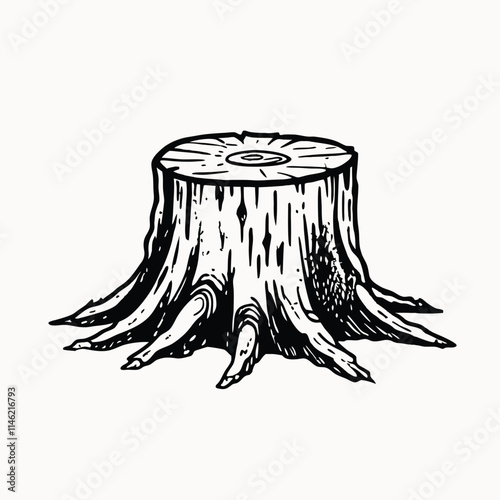 Black silhouette tree stump on white background Vector illustration