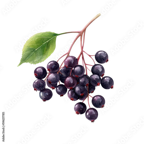 Watercolor Illustration of Delicate Elderberries Cluster