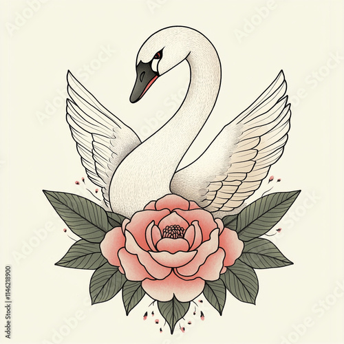 Geometric Swan tattoo flash illustration photo