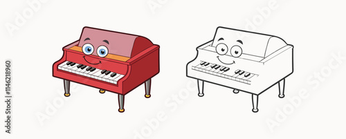 Musical instruments. Cute concert grand piano in cartoon style. Isolated on white background. coloring page
