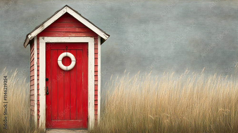 Red Door Rustic Shed Illustration Red Door Rustic Shed Illustration