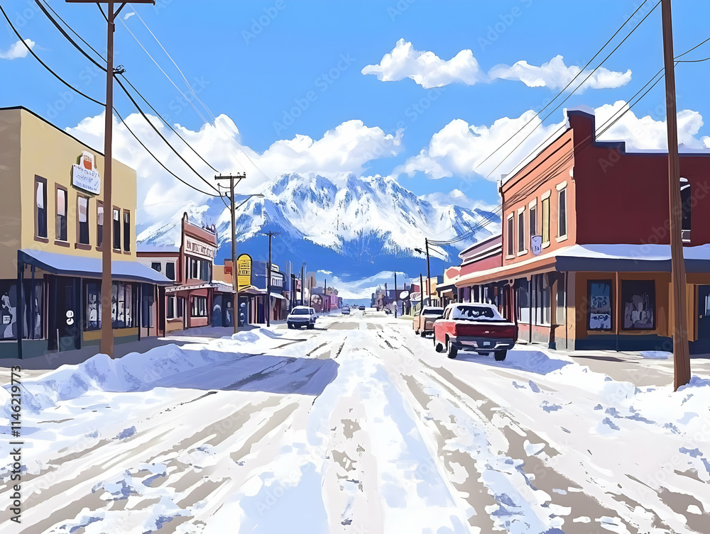 Snowy Mountain Town Illustration Snowy Mountain Town Illustration