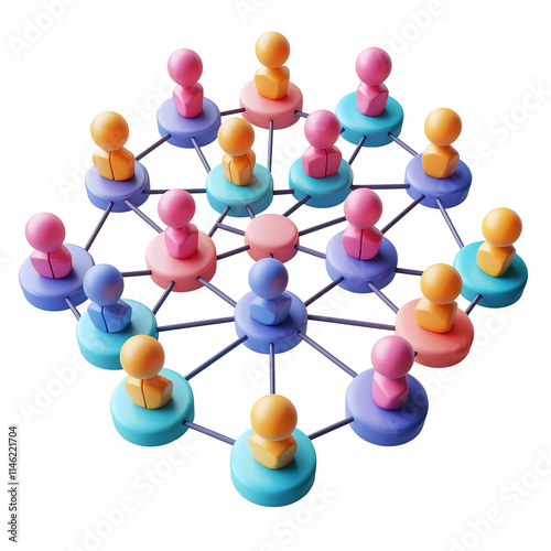 Interconnected Social Media Network of Cartoon-Style Icons with Round Edges on Matte Finish Isolated Background