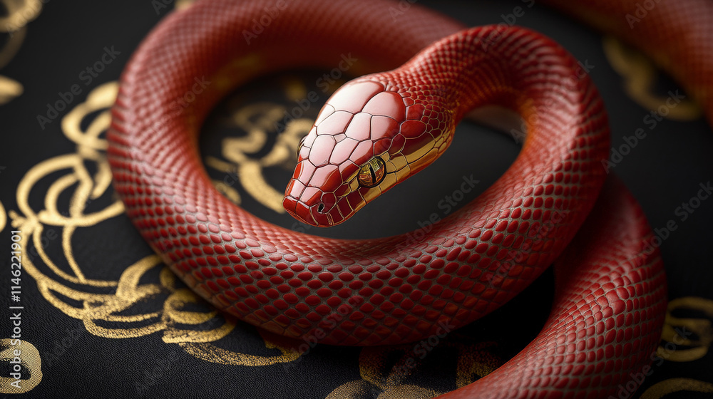 Fototapeta premium A crimson red snake with golden edges on its scales