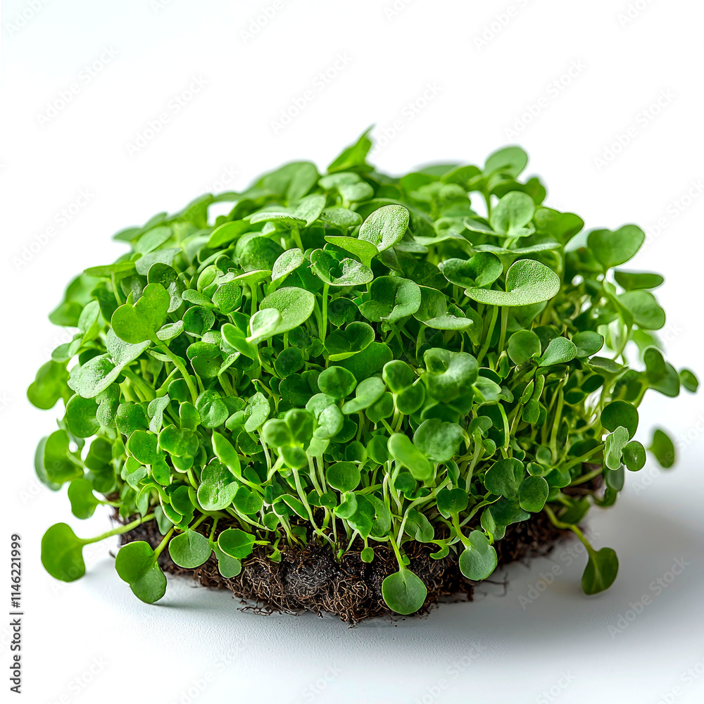 Fresh green microgreens sprouting from soil. Fresh green microgreens sprouting from soil.