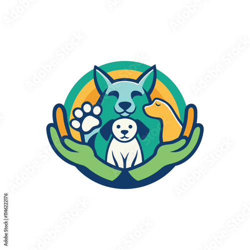 Human doctor vet hands holding black cat Funny face, paw print, mustaches. Veterinarian uniform. Cute cartoon character. Kawaii animal. 