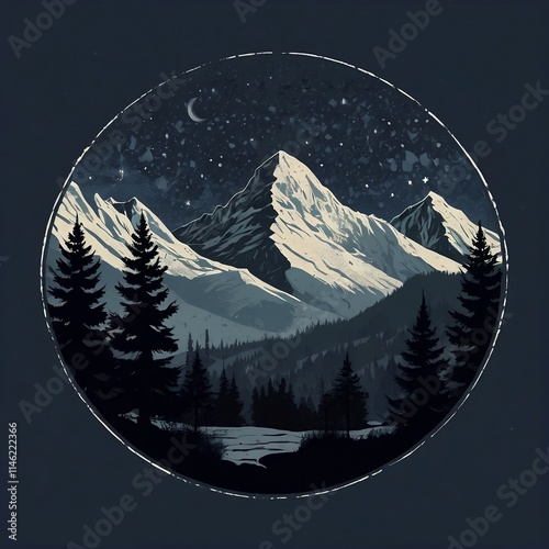 illustration of a mountain at night. design for posters, web, social media, t-shirts. Generative AI photo