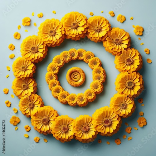 Spiral with Zinnias in Bright Yellows A spiral shaped frame with photo