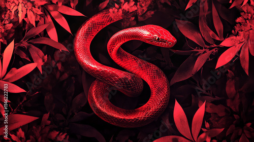 A red snake Chinese ink style