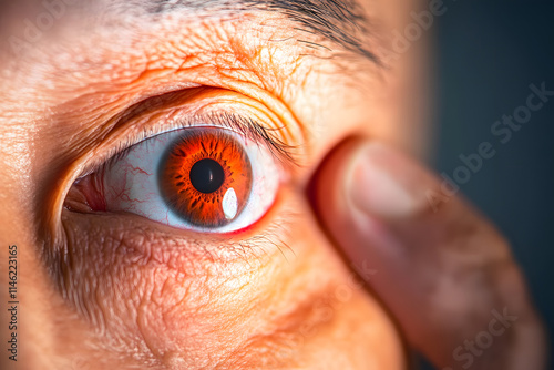 A diabetic patient's eye, symbolizing the risks of diabetic retinopathy and macular degeneration. Emphasizes the importance of eye health and monitoring for diabetes-related complications photo