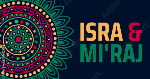 Isra and Mi'raj background banner or poster design template. observed every year in January. Holiday concept. Use to any Template, card, poster, placard, template.