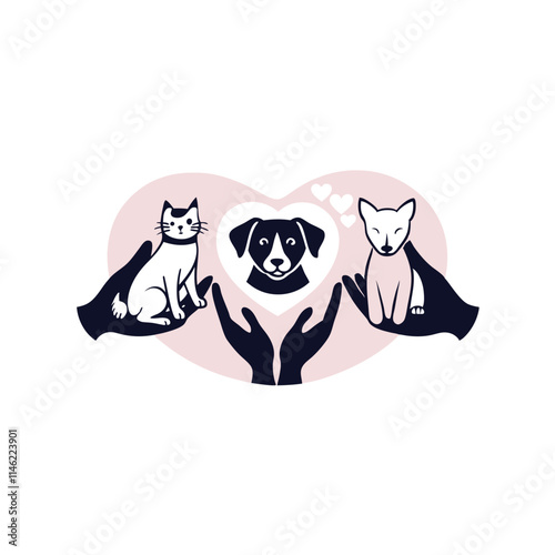 Cat and Dog characters best friends smiling and handshake. vector icon isolated on white background