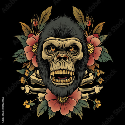 Gorilla Face tattoo flash illustration photo