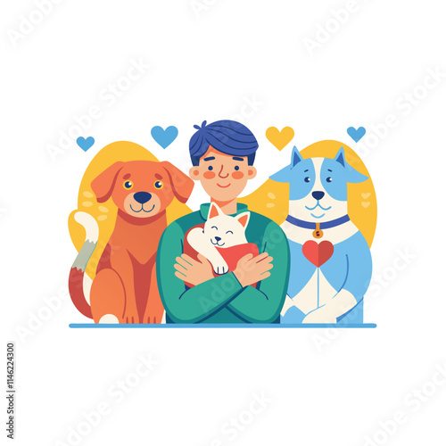 Cat and Dog characters best happy friends. icon vector for web and mobile app Vector flat cartoon illustration