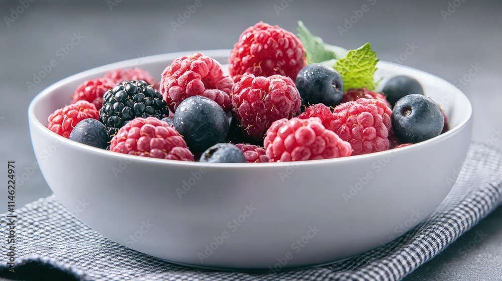 Fresh raspberries, blueberries, and blackberries in a bowl. Fresh raspberries, blueberries, and blackberries in a bowl.