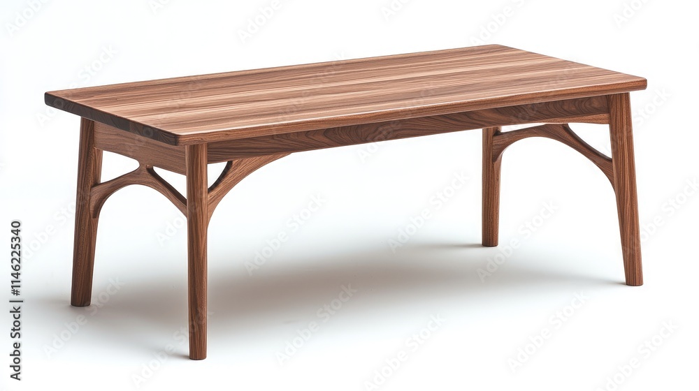 Modern walnut wood coffee table with arched legs. Modern walnut wood coffee table with arched legs.