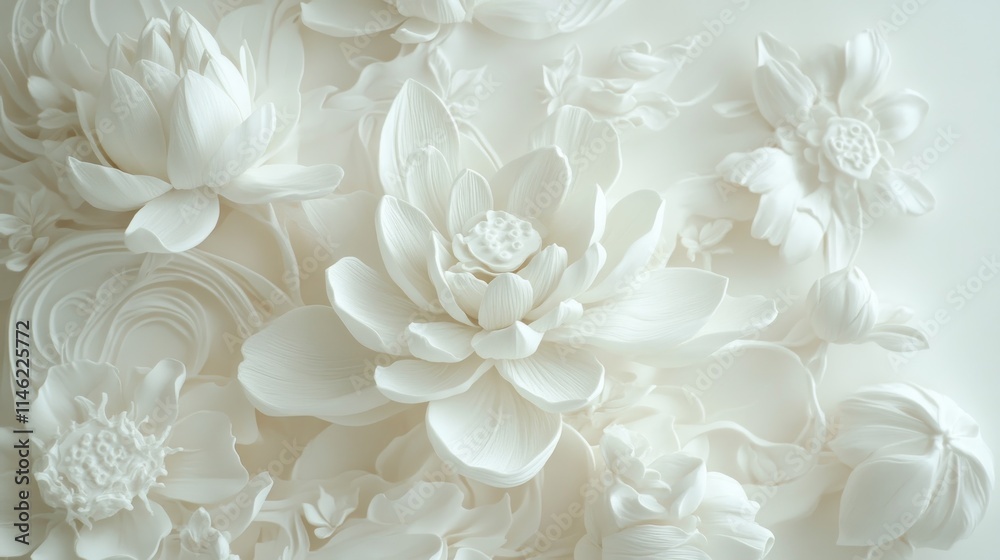 Intricate white floral 3D relief design. Intricate white floral 3D relief design.