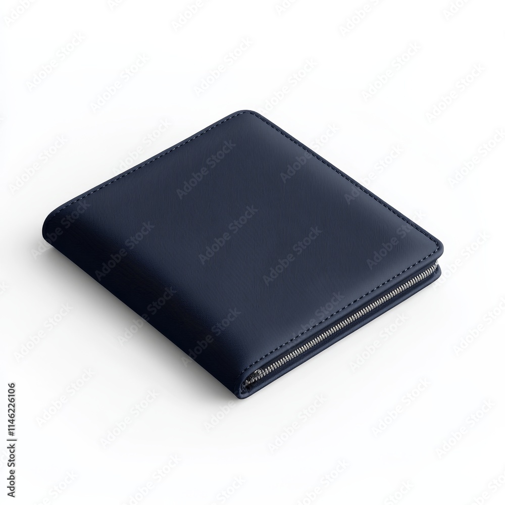 Durable Navy Blue Nylon Fabric Wallet with Zipper Closure for Cards and Coins on White Background, Photorealistic Shot Durable Navy Blue Nylon Fabric Wallet with Zipper Closure for Cards and Coins on White Background, Photorealistic Shot