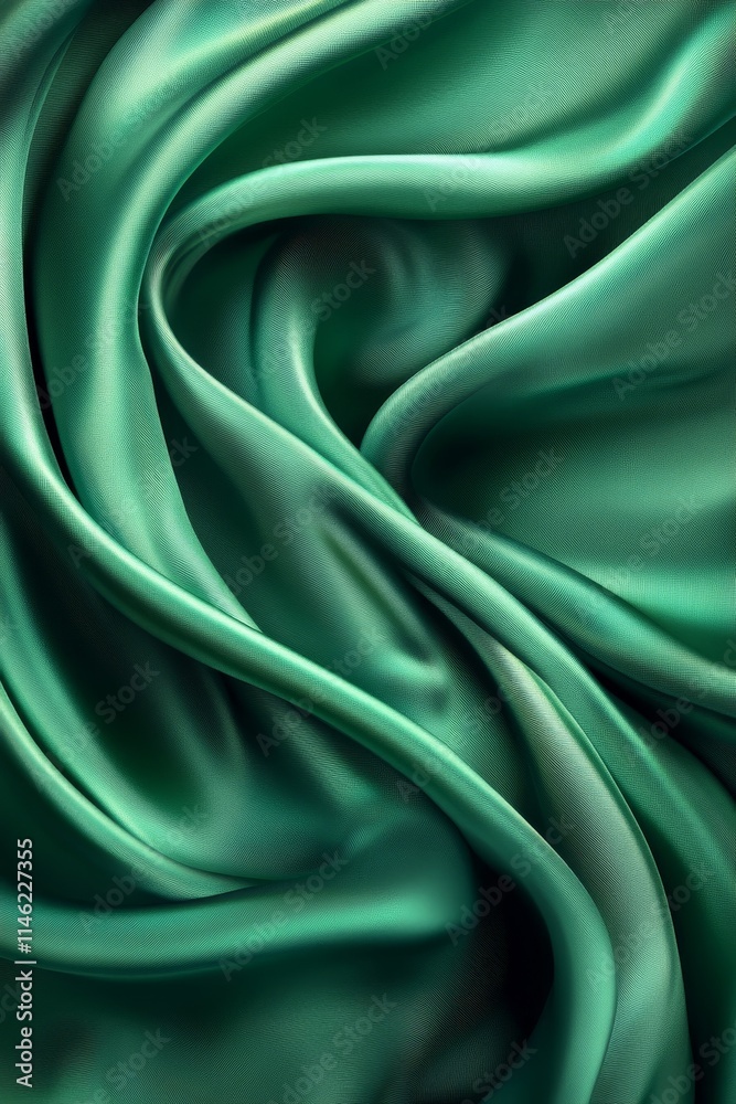 Obraz premium 3D Emerald Color Silk Abstract Background, Generative AI