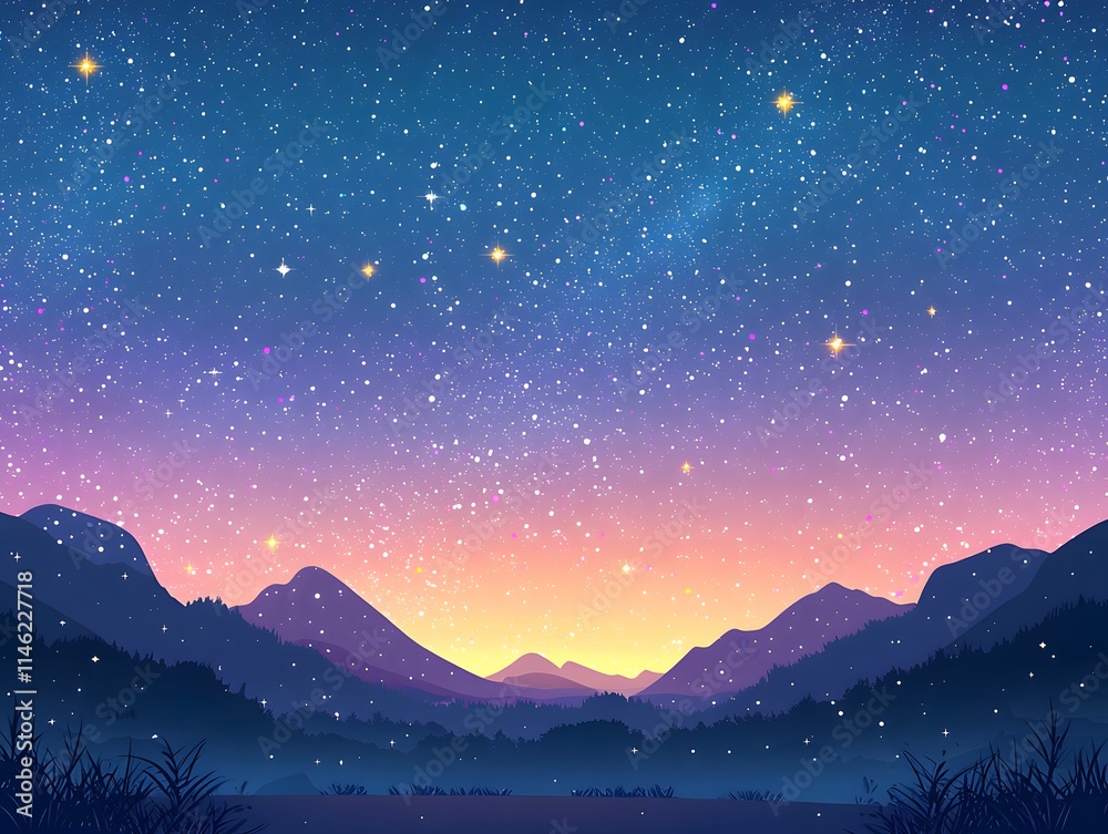 Starry sky with Milky Way galaxy and colorful stars on a night background. Beautiful forest landscape with trees and sunlight in autumn, a sunny day in the pine woods. Great for a background Starry sky with Milky Way galaxy and colorful stars on a night background. Beautiful forest landscape with trees and sunlight in autumn, a sunny day in the pine woods. Great for a background