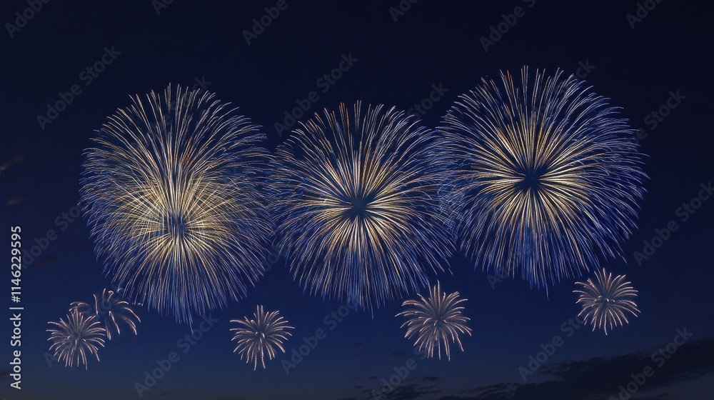 Blue fireworks against a dark blue sky background with copy space, a banner design. New year celebration concept. Blue fireworks against a dark blue sky background with copy space, a banner design. New year celebration concept.