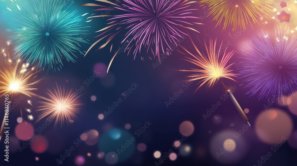 Fototapeta premium Fireworks celebration and the city night light background.