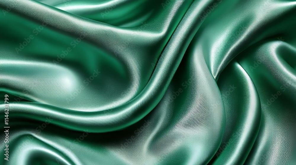 Obraz premium 3D Emerald Color Silk Abstract Background, Generative AI