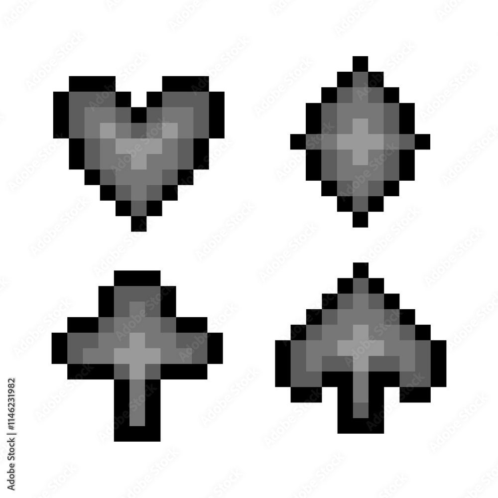 Pixel illustration of 4 shapes of trump card game Pixel illustration of 4 shapes of trump card game