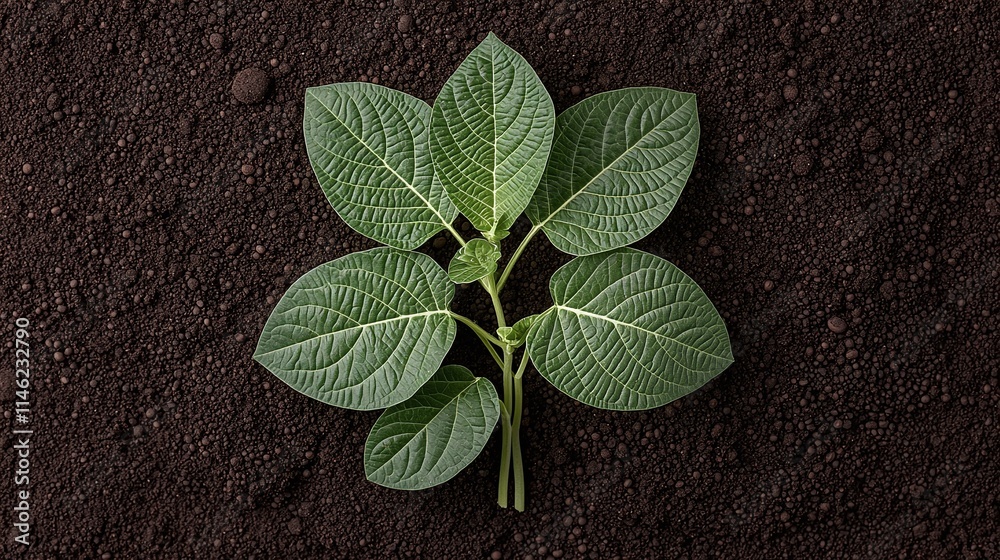 Naklejka premium Lush Green Plant Sprout Emerging from Dark Soil