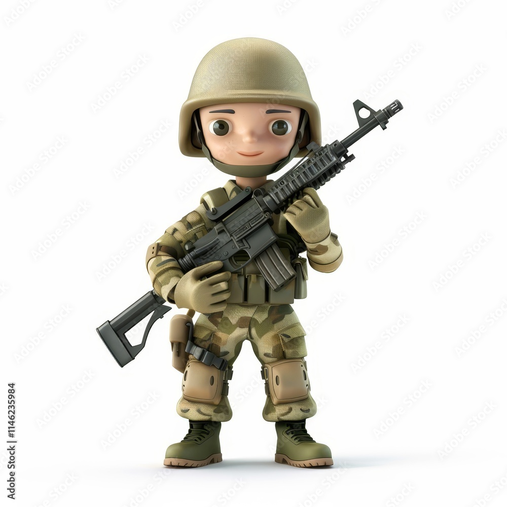 A cartoon soldier in camouflage uniform holding a rifle. A cartoon soldier in camouflage uniform holding a rifle.