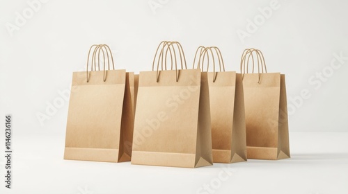 Blank recycled kraft paper bags with a space for your logo. Mock up. 3D rendering photo