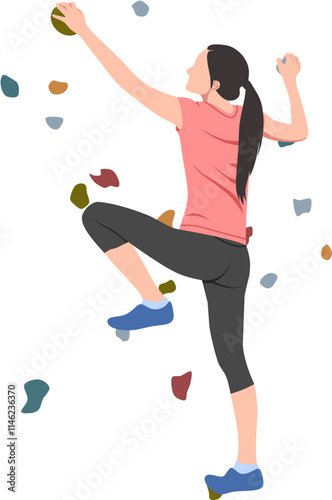 A woman is doing rock climbing