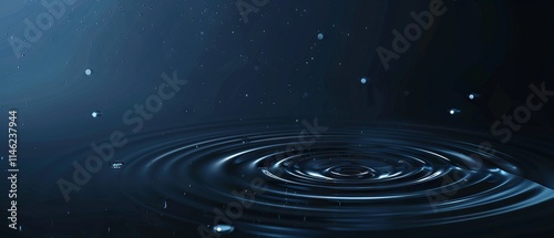 Futuristic abstract banner featuring flowing water rings and dynamic ripples on deep dark blue background for modern graphic design