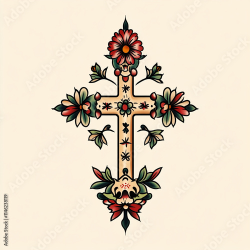 Jerusalem Cross Christianity tattoo flash illustration photo