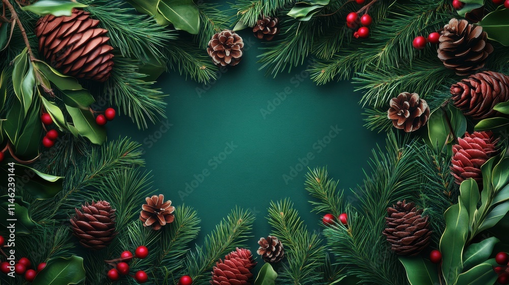 Christmas card. Holidays background, invitation. Winter fir pine branches, pinecones floral border. Christmas, xmas banner template Christmas card. Holidays background, invitation. Winter fir pine branches, pinecones floral border. Christmas, xmas banner template