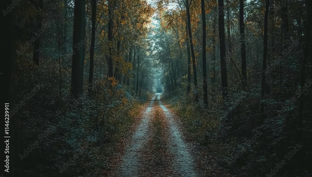 Mysterious forest path disappearing into the mist. Mysterious forest path disappearing into the mist.