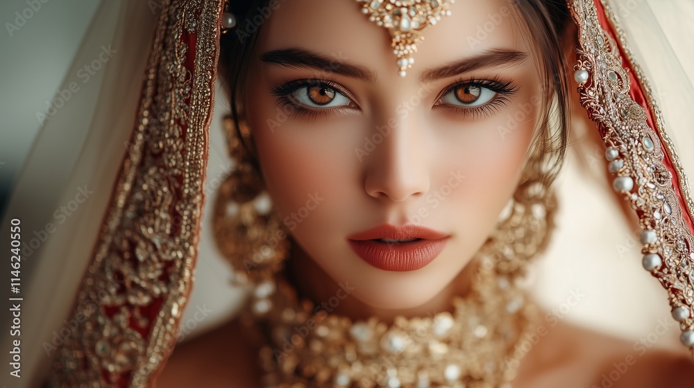 Beautiful girl in the image of the Asian bride with expensive jewelry Beautiful girl in the image of the Asian bride with expensive jewelry