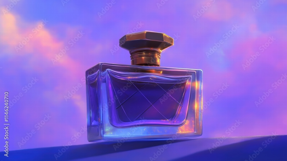 Elegant glass perfume bottle with luminous gradient background Elegant glass perfume bottle with luminous gradient background