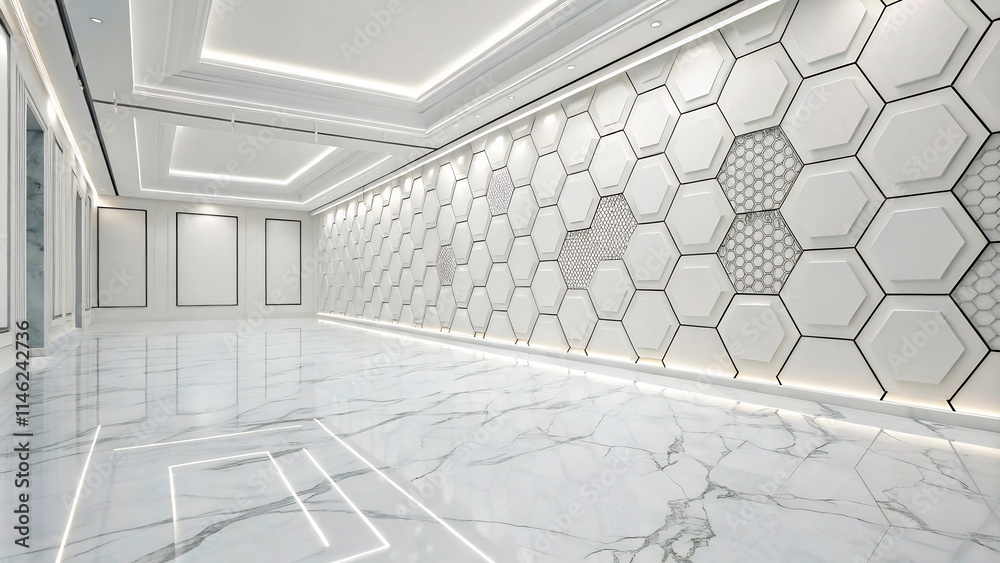 Obraz premium a large white marble floor with a white marble wall and a white marble floor1