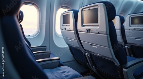 Wallpaper Mural Modern Airplane Cabin Interior with Row of Economy Class Seats Torontodigital.ca