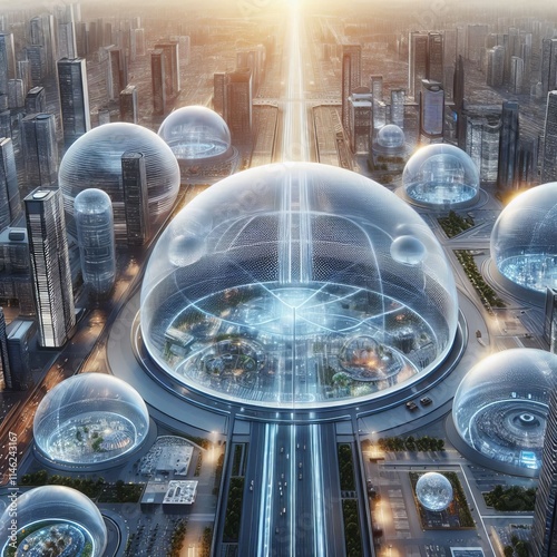 Retractable City Domes Transparent domes that enclose sections o photo