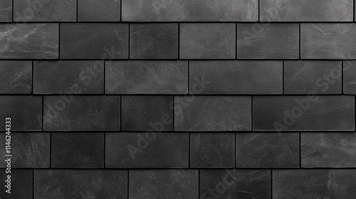 Dark gray slate roof tiles texture background. © Alfath